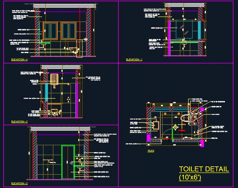 Detailed Bathroom CAD Drawing- 10'x6' Toilet Layout and Specs